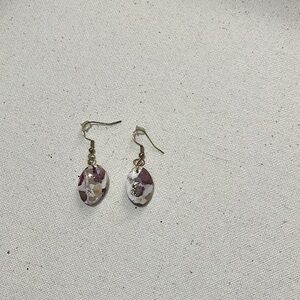 gold white and red resin and clay earrings